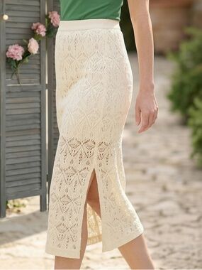 a new day Cream Lace Midi Pencil Skirt with Slit Size Large